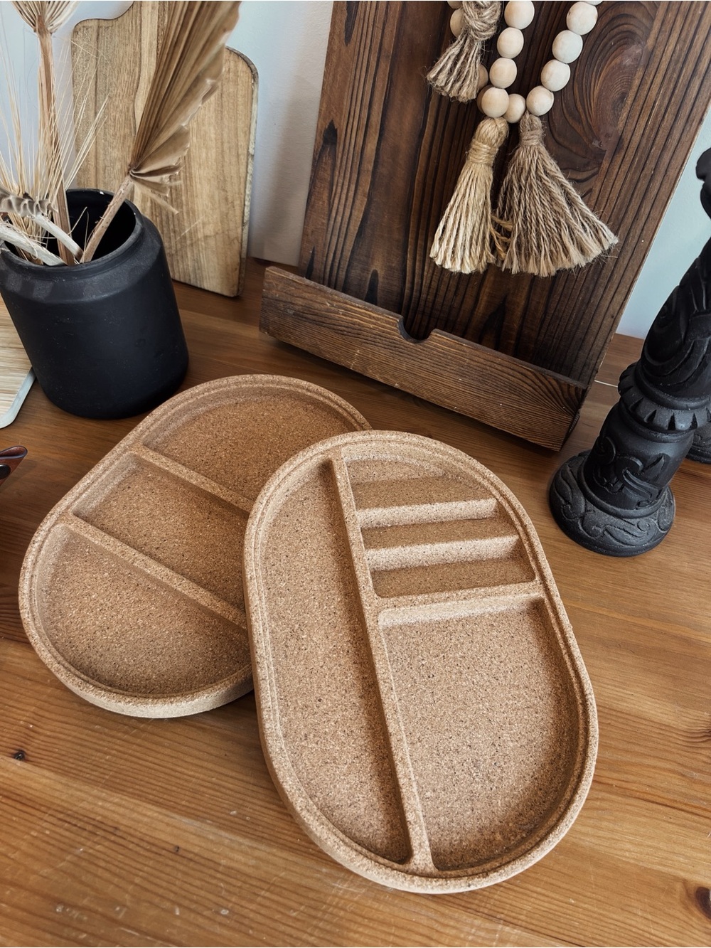 Cork Divided Jewelry/Bathroom Organizer Tray - Natural